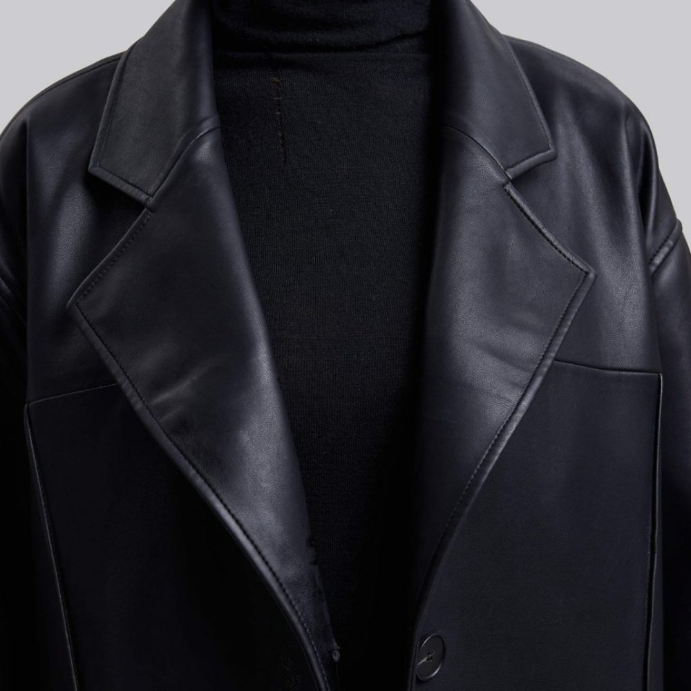 NWT | Dept. Anonym Faux Leather Coat with Pinched Pleats - Picture 3 of 9